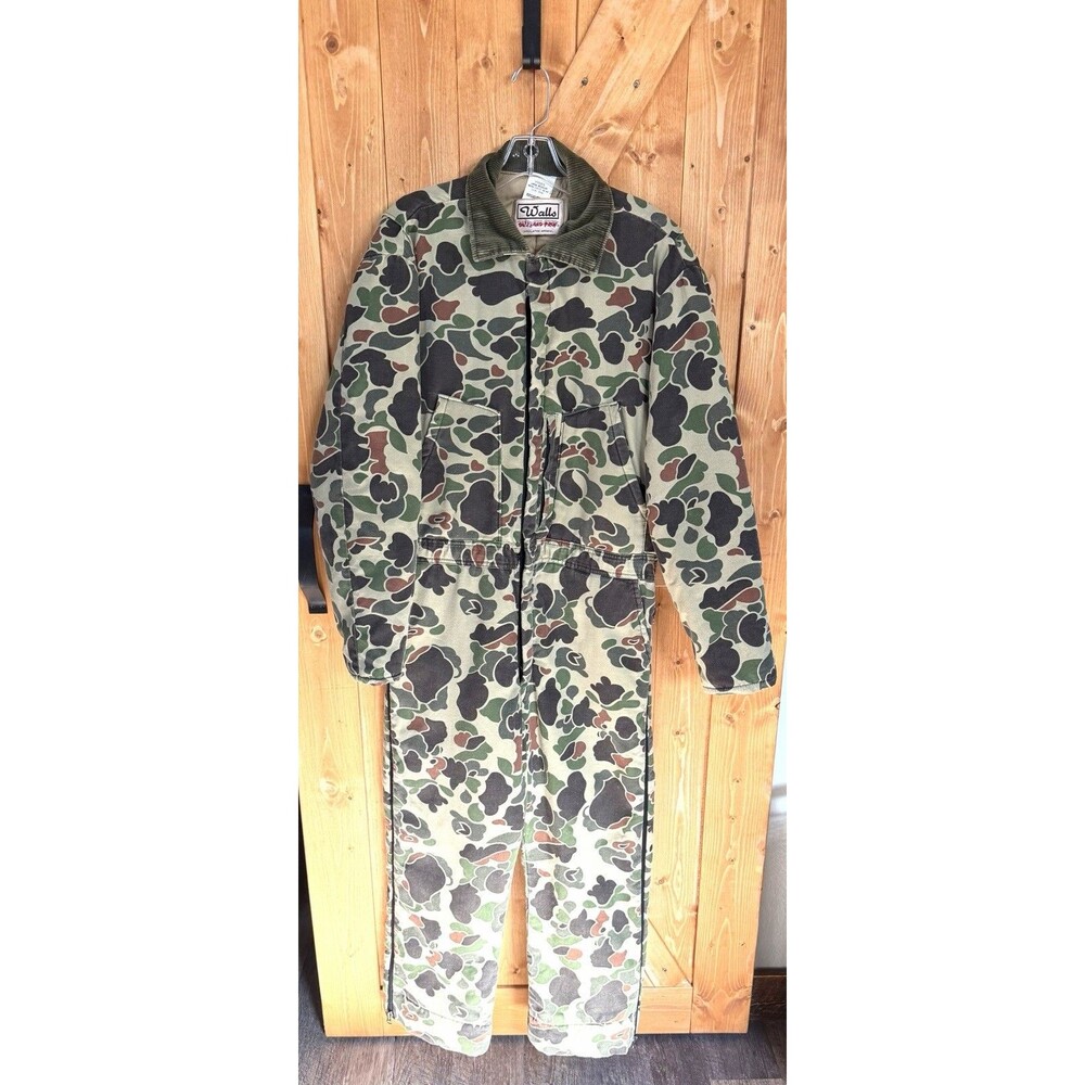 Vintage Walls Blizzard Pruf Camo Coveralls Mens Large USA Insulated Hunting
